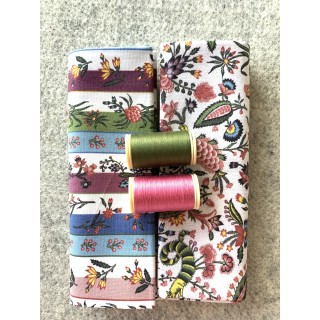 sachet  de tissu et fils assortis "Coquecigrues"
