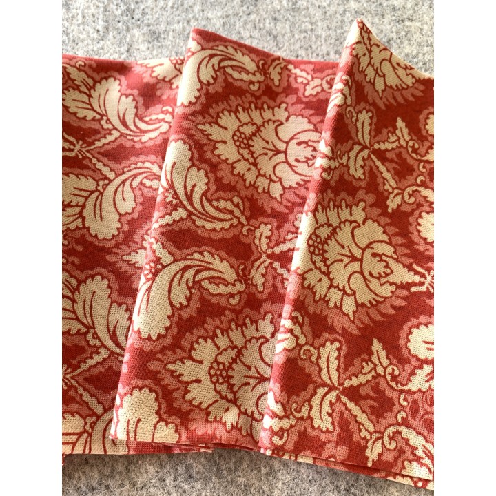 sachet  de tissu et fils assortis "Damas rouge"