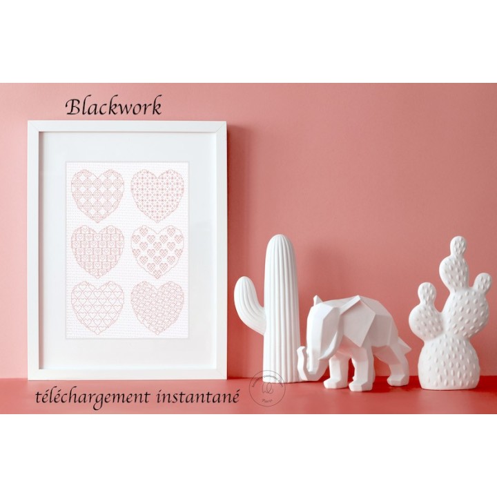 blackwork "six coeurs " à télécharger