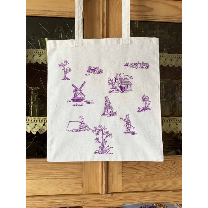 tote bag brodé motif "les parisiennes" en bleu