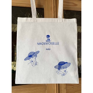 tote bag brodé motif "les parisiennes" en bleu