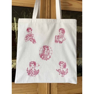 tote bag brodé motif "les parisiennes" en bleu