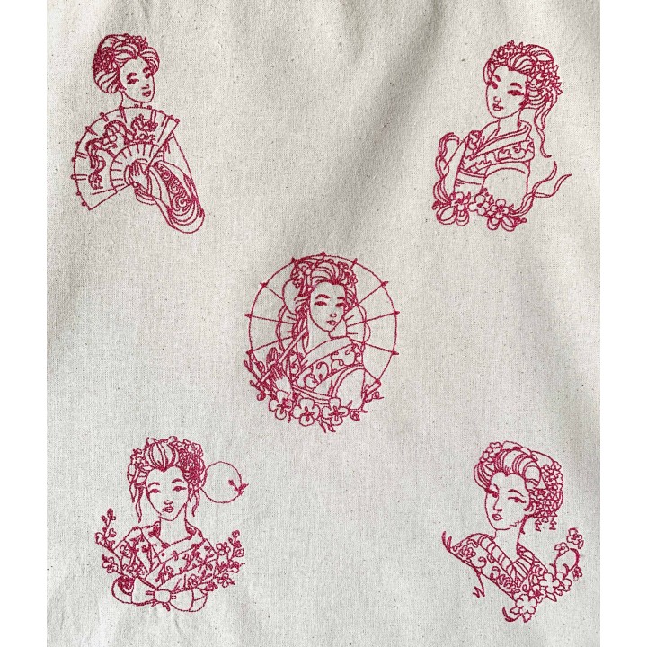 tote bag brodé motif "les parisiennes" en bleu