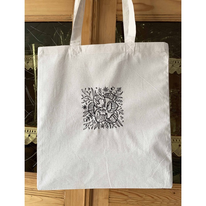 tote bag brodé  "coupe de crayon motif floral"