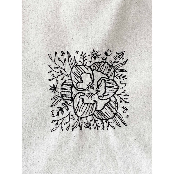 tote bag brodé  "coupe de crayon motif floral"