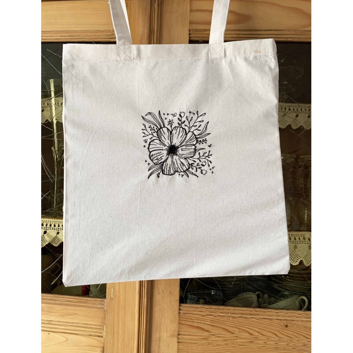 tote bag brodé  coup de crayon motif floral