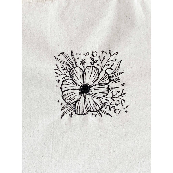 tote bag brodé  coup de crayon motif floral