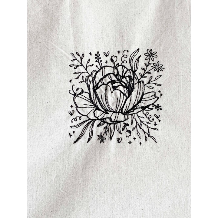 tote bag brodé  coup de crayon motif floral