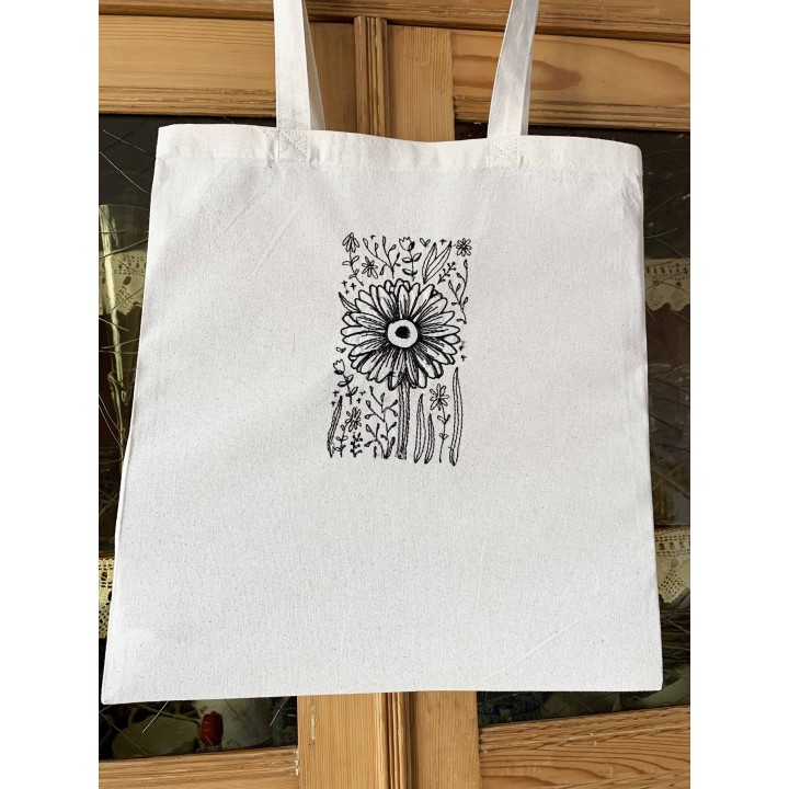tote bag brodé  coup de crayon motif floral