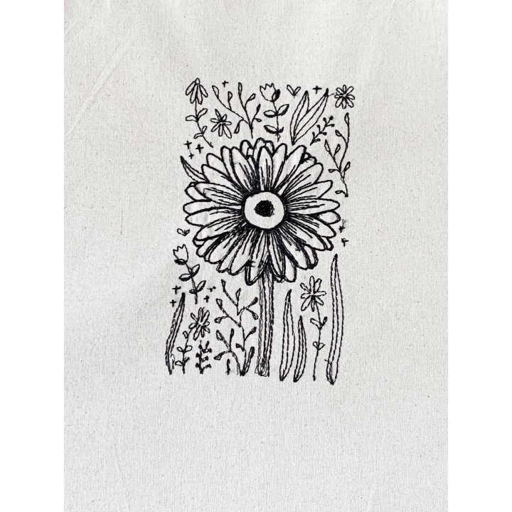 tote bag brodé  coup de crayon motif floral
