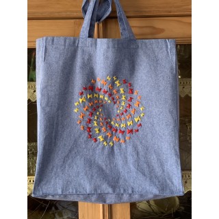 tote bag bleu brodé spirale