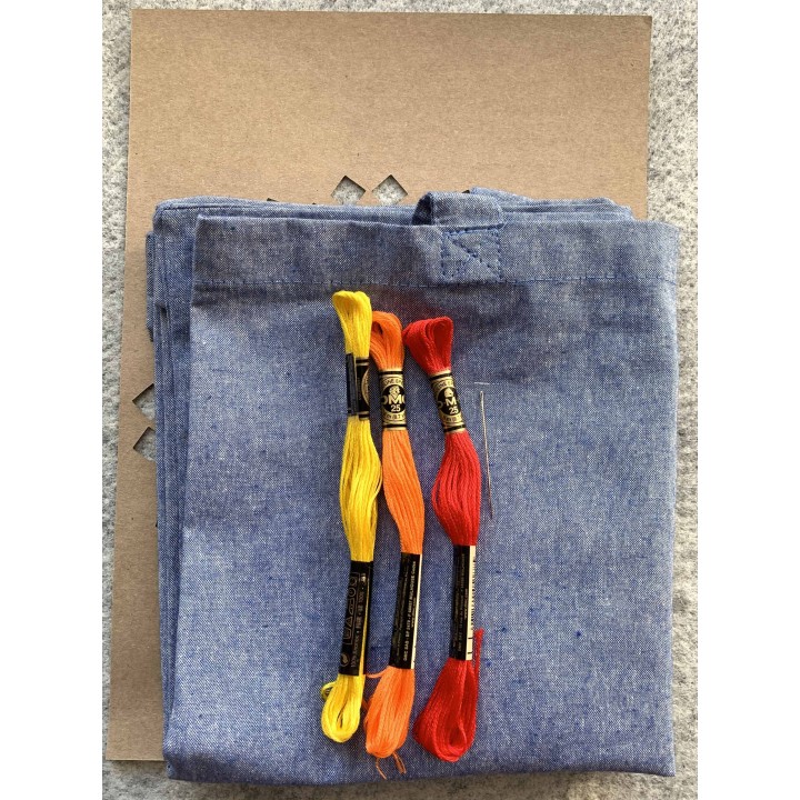 tote bag bleu brodé spirale