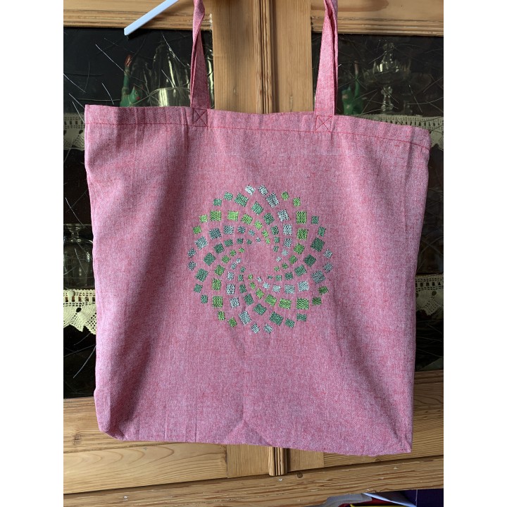 tote bag rouge brodé spirale