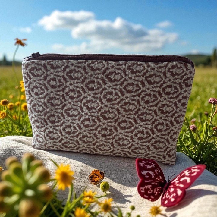 trousse de rangement en brocart marron