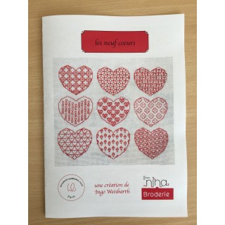 Kit complet  "les neufs coeurs en red work