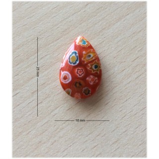 perle artisanale en verre forme "amande" couleur: mandarine 