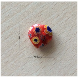 perle artisanale en verre forme "coeur" couleur: tomate