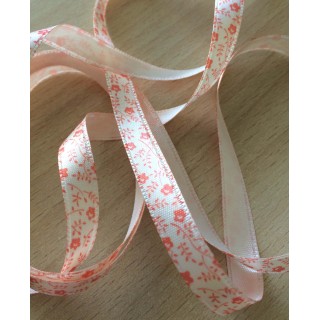 joli ruban satin écru motif floral orange 