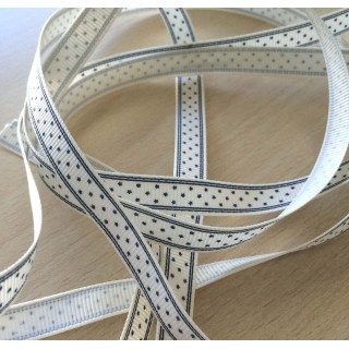 joli ruban gros grain blanc avec étoiles bleues 