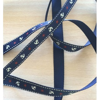 joli ruban gros grain bleu  avec motif  marin 